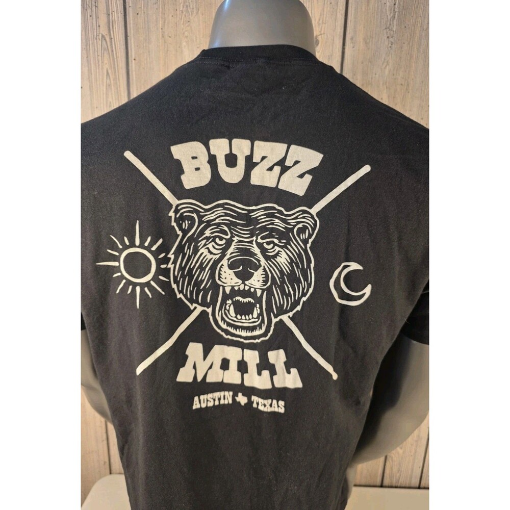 Buzz Mill Coffee Austin Texas T Shirt Mens XL Black Double Sided